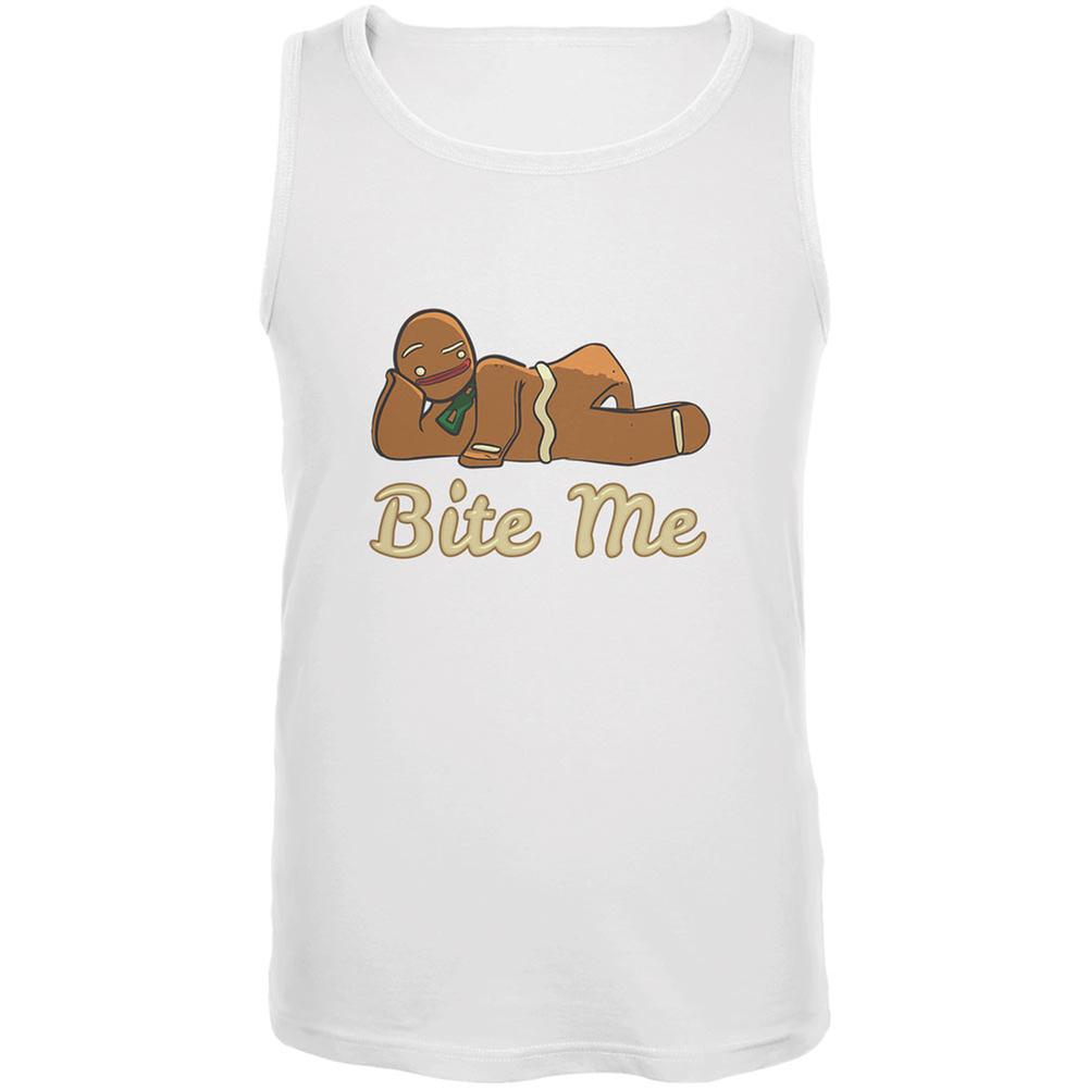 Gingerbread Man Bite Me White Adult Tank Top Men's Tank Tops Old Glory 2XL White