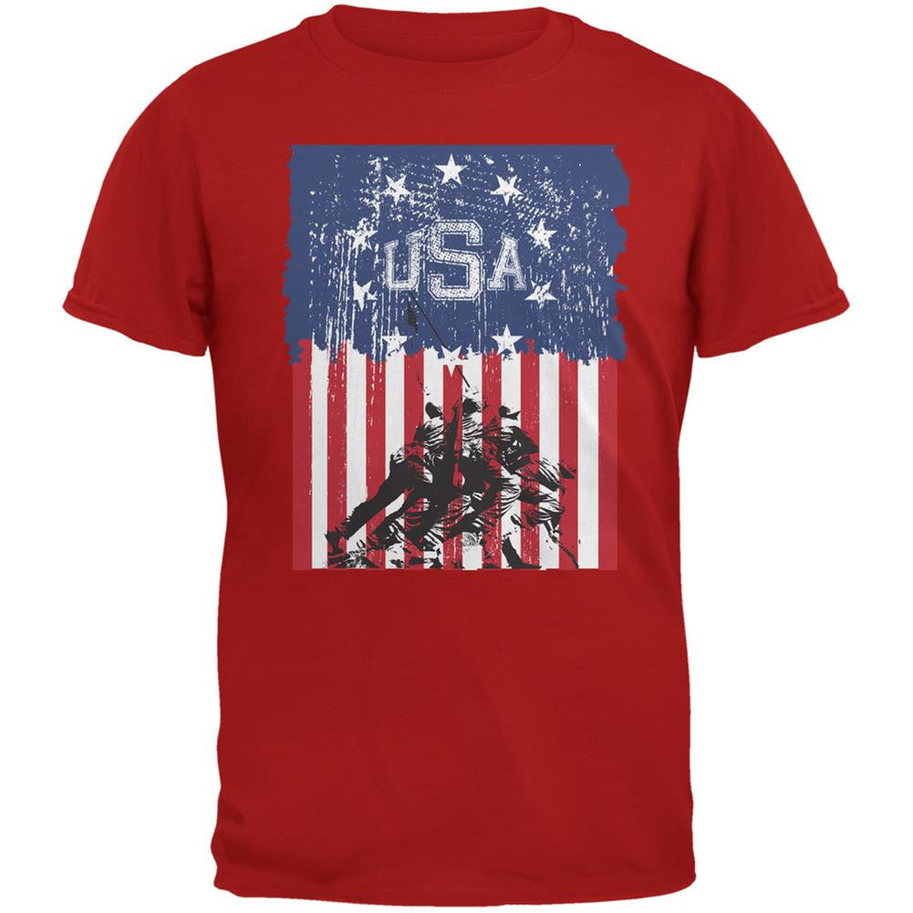 USA Distressed Flag Iwo Jima Red Adult T-Shirt Men's T-Shirts Old Glory 2XL Red