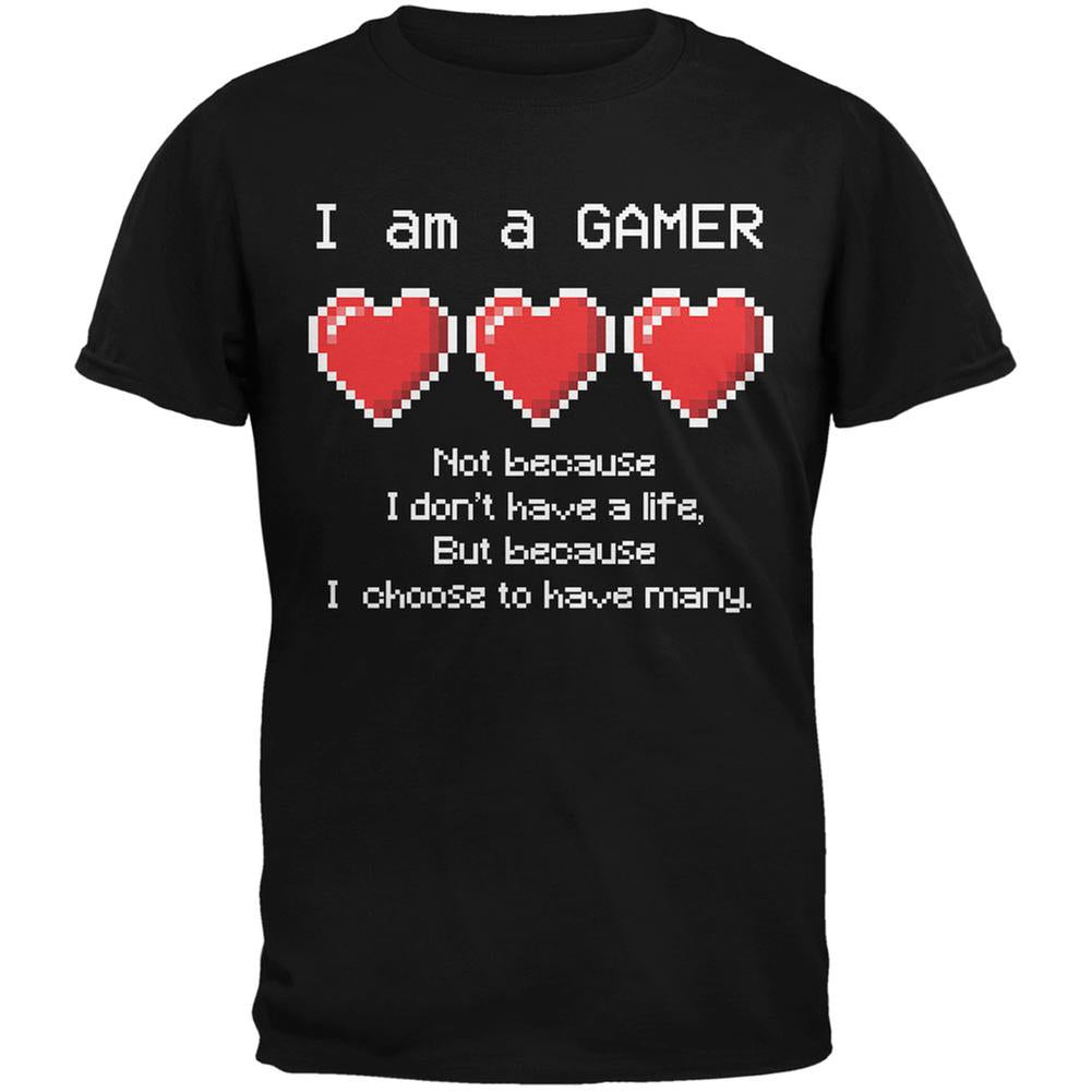 Eight Bit Three Lives Gamer  Black Adult T-Shirt Men's T-Shirts Old Glory 2XL Black
