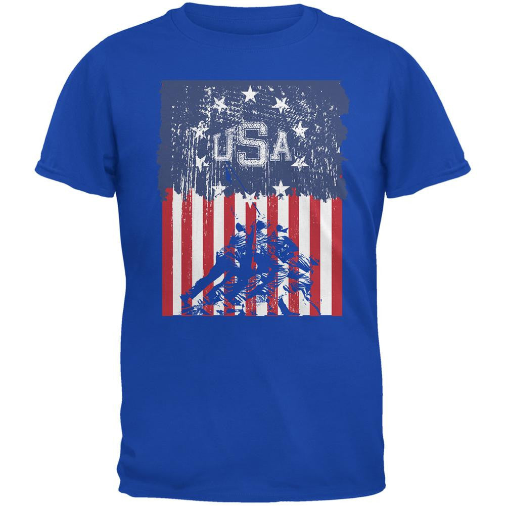 USA Distressed Flag Iwo Jima Royal Adult T-Shirt Men's T-Shirts Old Glory 2XL Blue