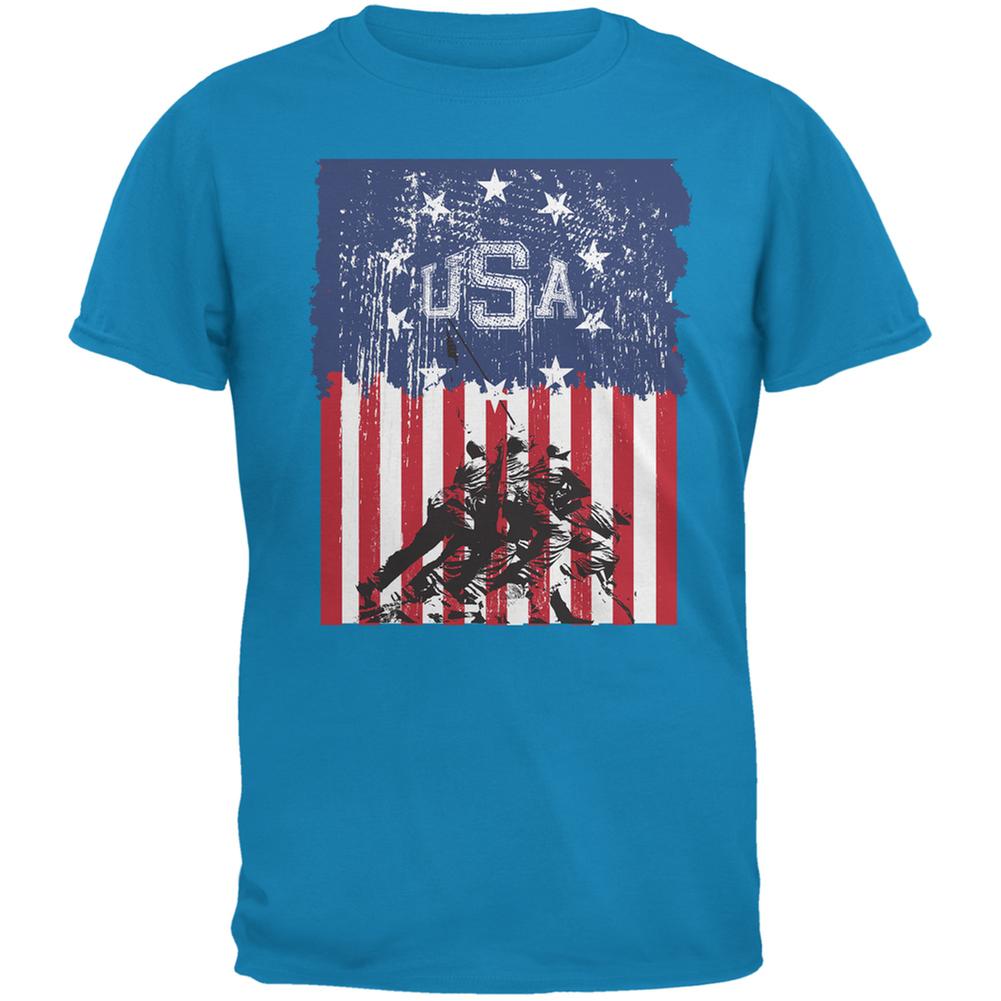 USA Distressed Flag Iwo Jima Sapphire Blue Adult T-Shirt Men's T-Shirts Old Glory 2XL Blue