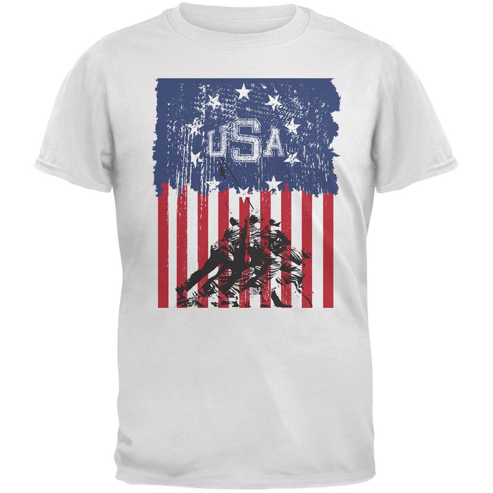 USA Distressed Flag Iwo Jima White Adult T-Shirt Men's T-Shirts Old Glory 2XL White