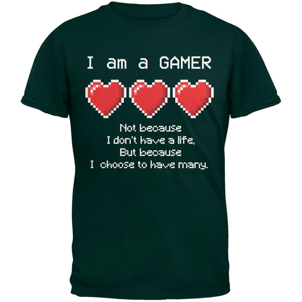 Eight Bit Three Lives Gamer  Forest Adult T-Shirt Men's T-Shirts Old Glory 2XL Green