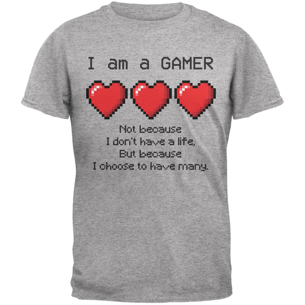Eight Bit Three Lives Gamer  Heather Grey Adult T-Shirt Men's T-Shirts Old Glory 2XL Grey