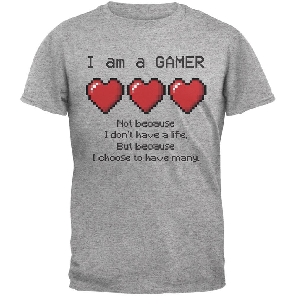 Eight Bit Three Lives Gamer  Heather Grey Youth T-Shirt Youth T-Shirts Old Glory LG Grey