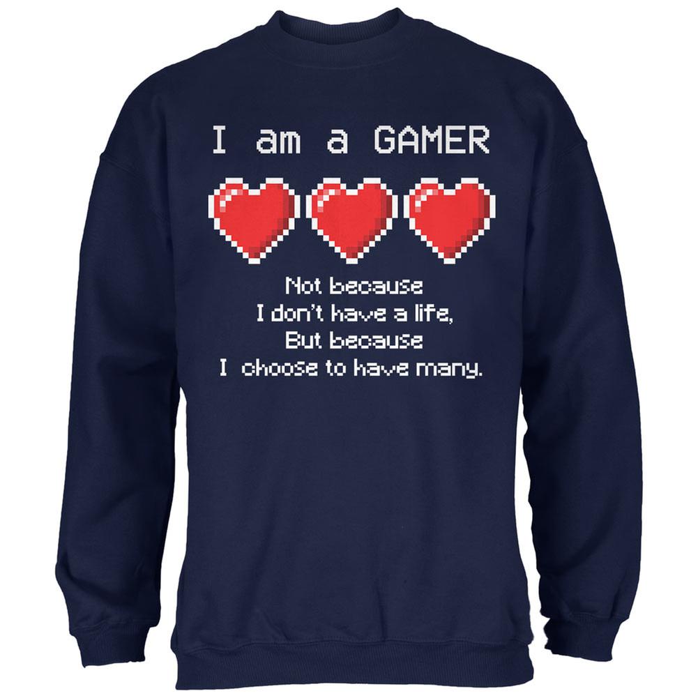 Eight Bit Three Lives Gamer Navy Adult Sweatshirt Men's Sweatshirts Old Glory 2XL Blue