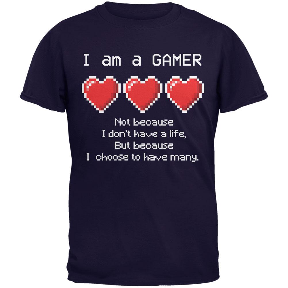 Eight Bit Three Lives Gamer Navy Adult T-Shirt Men's T-Shirts Old Glory 2XL Blue