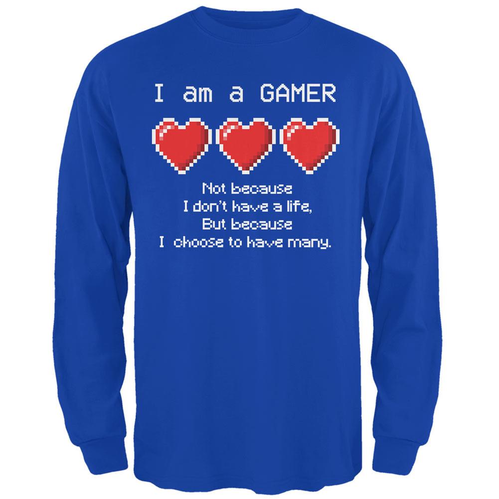Eight Bit Three Lives Gamer Royal Adult Long Sleeve T-Shirt Men's Long Sleeves Old Glory 2XL Blue