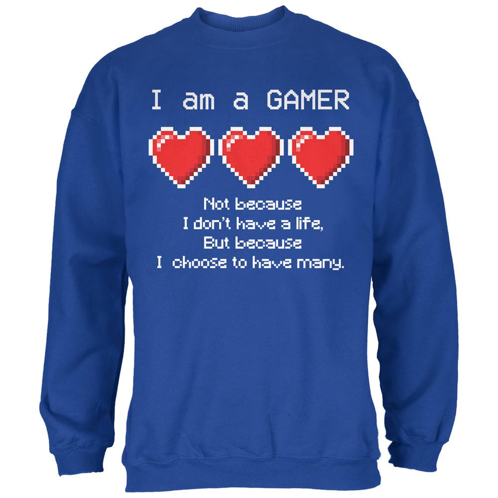 Eight Bit Three Lives Gamer Royal Adult Sweatshirt Men's Sweatshirts Old Glory 2XL Blue