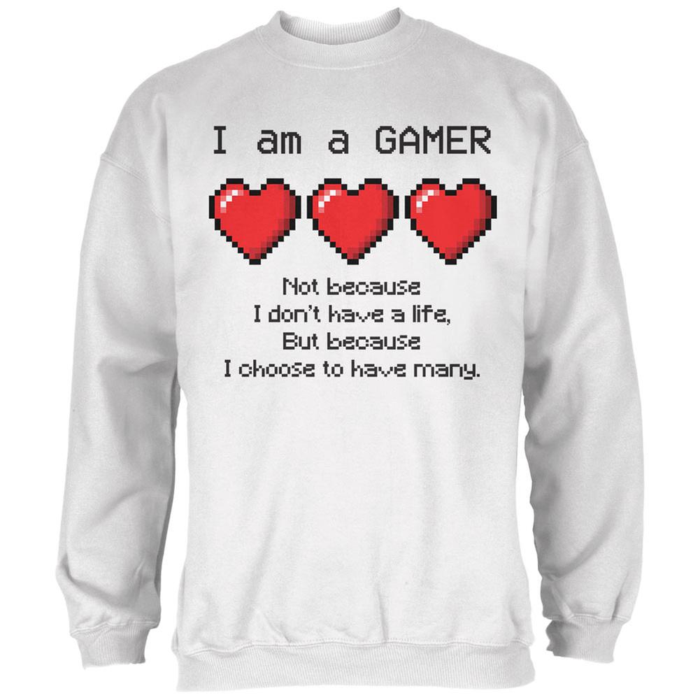 Eight Bit Three Lives Gamer White Adult Sweatshirt Men's Sweatshirts Old Glory 2XL White