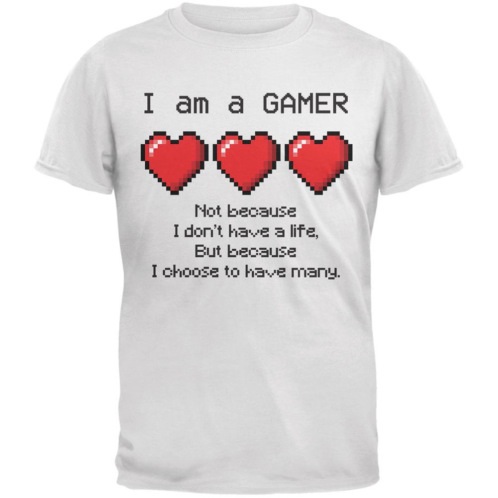 Eight Bit Three Lives Gamer White Adult T-Shirt Men's T-Shirts Old Glory 2XL White