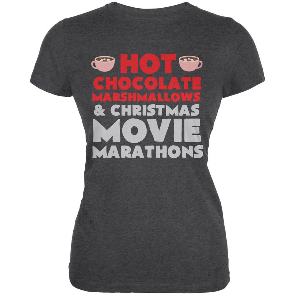 Christmas Hot Chocolate Dark Heather Juniors Soft T-Shirt Juniors T-Shirts Old Glory 2XL Grey