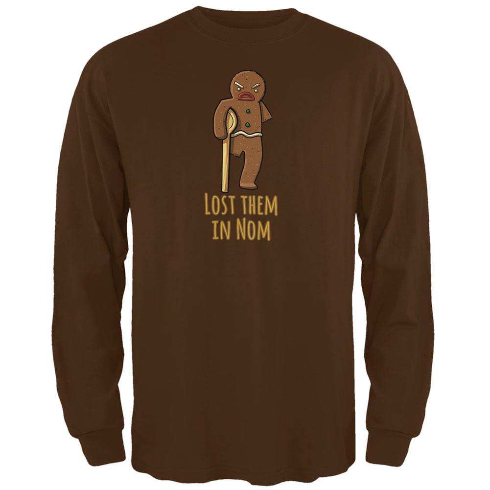 Gingerbread Man Lost Them In Nom Brown Adult Long Sleeve T-Shirt Men's Long Sleeves Old Glory 2XL Brown