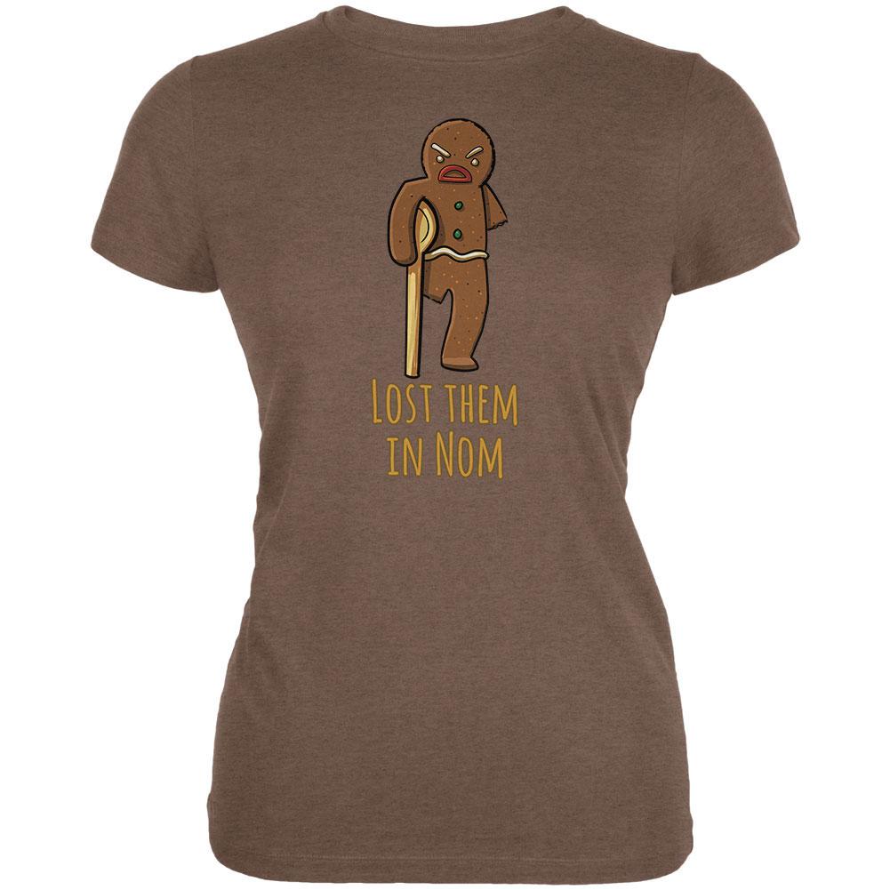 Gingerbread Man Lost Them In Nom Heather Brown Juniors Soft T-Shirt Juniors T-Shirts Old Glory 2XL Brown