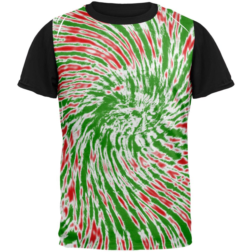 Christmas Tie Dye Red Green Adult Black Back T-Shirt Men's T-Shirts Old Glory LG Multi