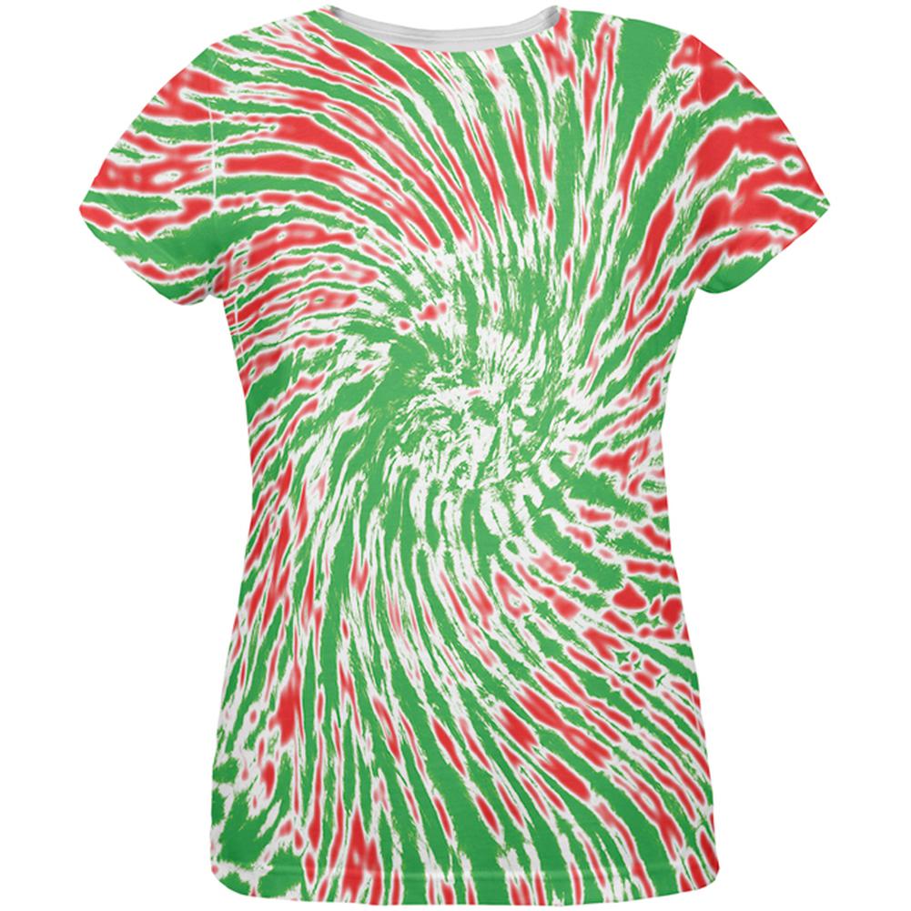 Christmas Tie Dye Red Green All Over Womens T-Shirt Women's T-Shirts Old Glory 2XL Multi