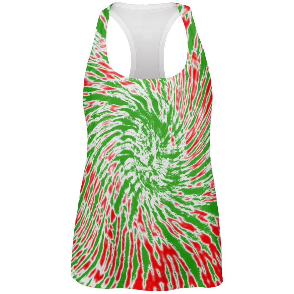 Christmas Tie Dye Red Green All Over Womens Racerback Tank Top Women's Tank Tops Old Glory 2XL Multi