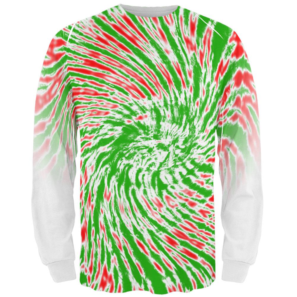 Christmas Tie Dye Red Green All Over Adult Long Sleeve T-Shirt Men's Long Sleeves Old Glory 2XL Multi