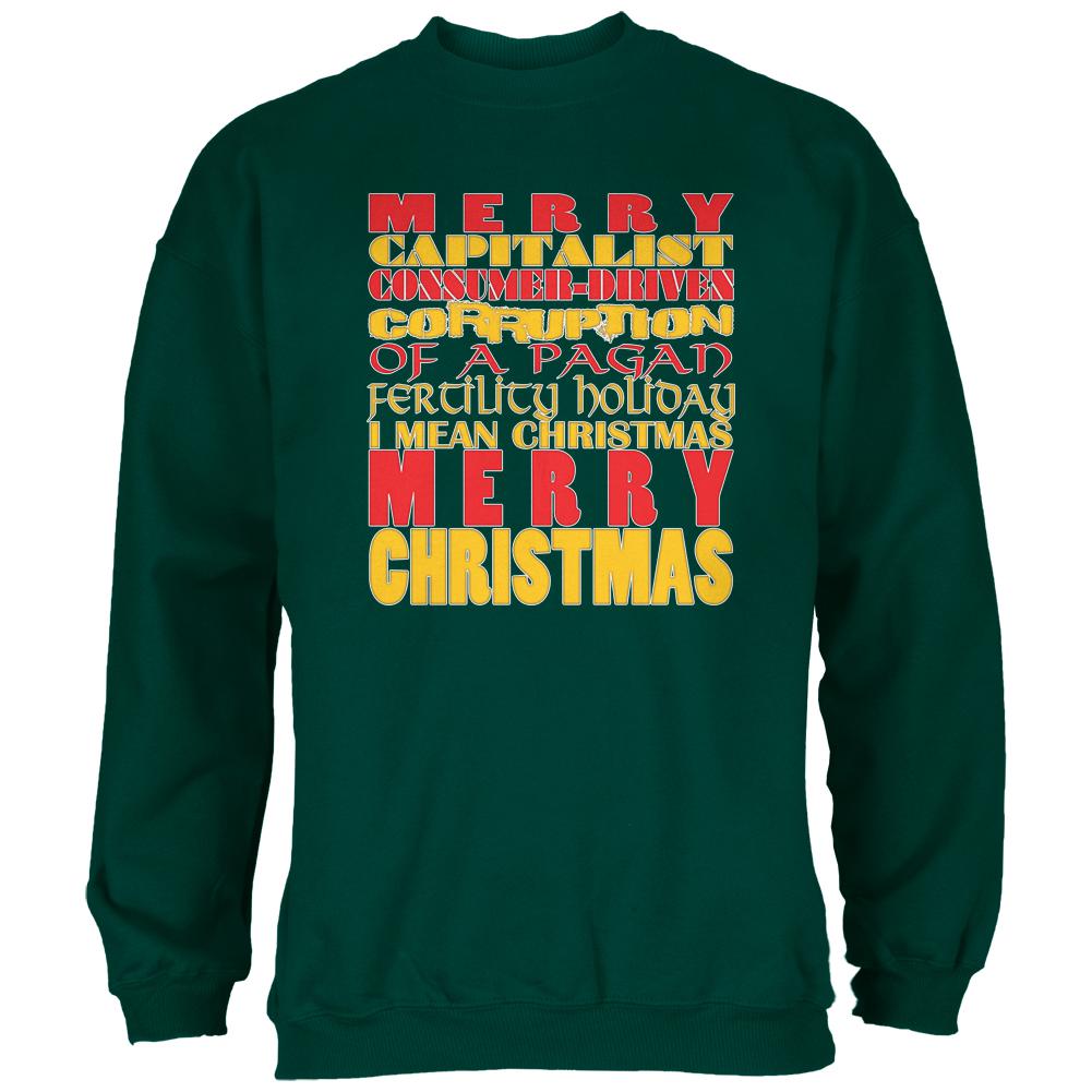 Christmas Sarcastic Merry Pagan Funny Forest Green Adult Sweatshirt Men's Sweatshirts Old Glory 2XL Green