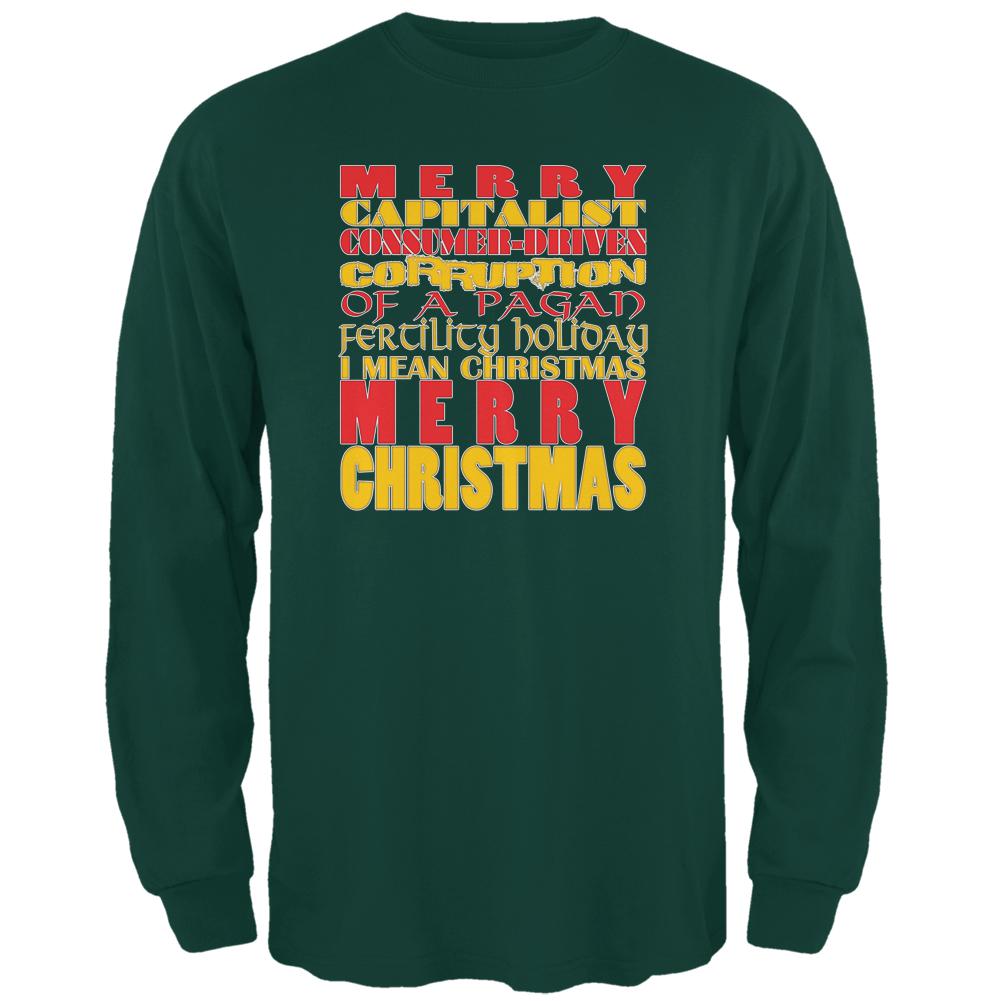 Christmas Sarcastic Merry Pagan Funny Forest Green Adult Long Sleeve T-Shirt Men's Long Sleeves Old Glory 2XL Green