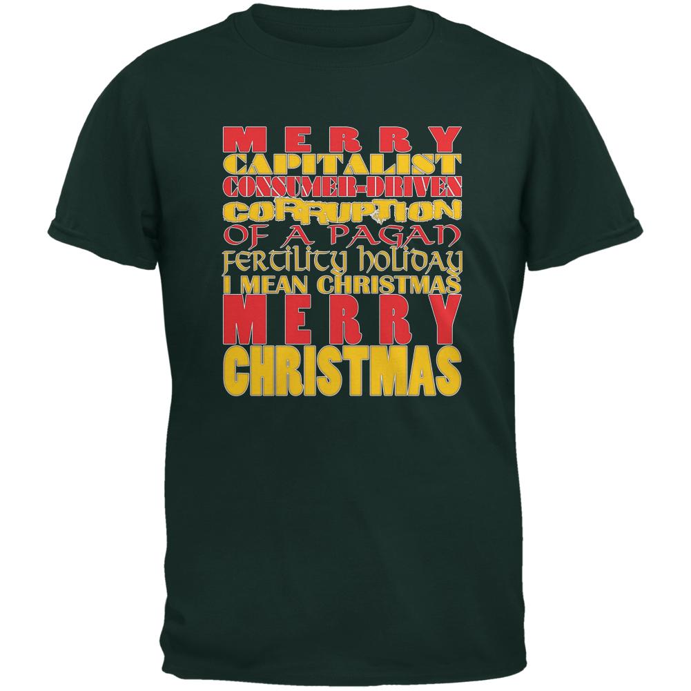 Christmas Sarcastic Merry Pagan Funny Forest Green Adult T-Shirt Men's T-Shirts Old Glory 2XL Green