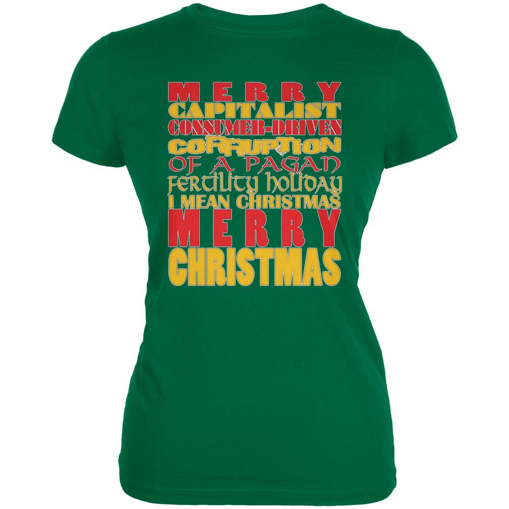 Christmas Sarcastic Merry Pagan Funny Kelly Green Juniors Soft T-Shirt Juniors T-Shirts Old Glory 2XL Green