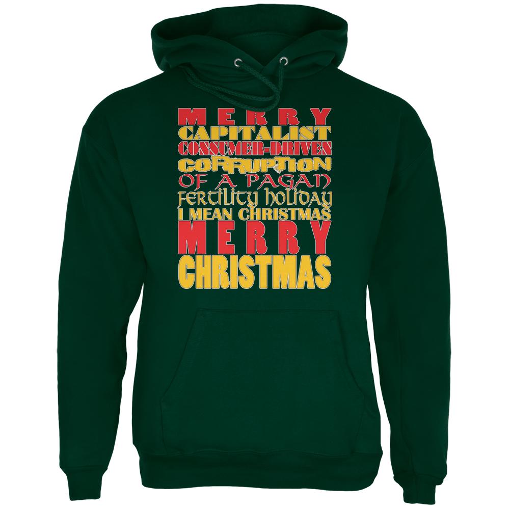 Christmas Sarcastic Merry Pagan Funny Forest Green Adult Hoodie Men's Hoodies Old Glory 2XL Green