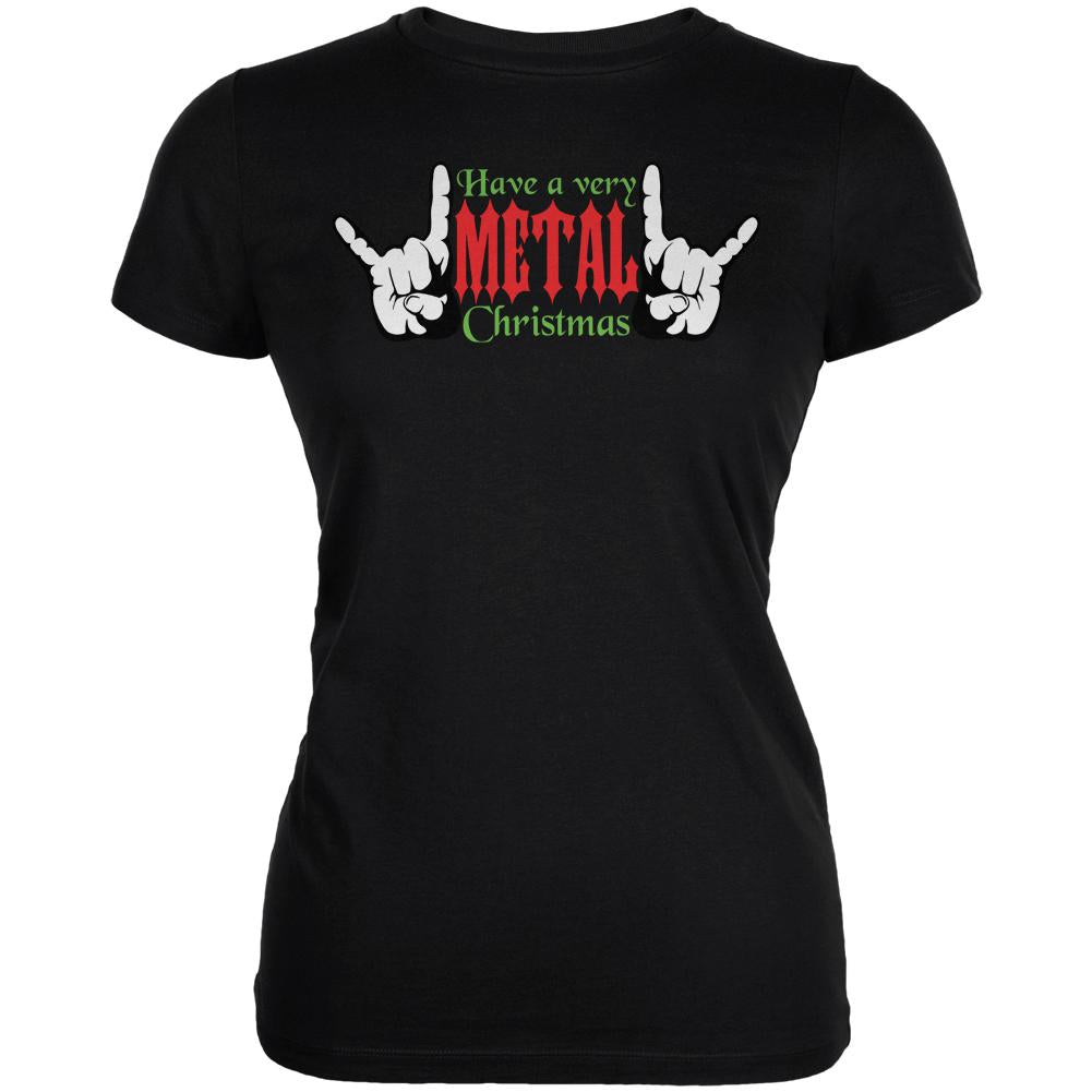 Christmas Heavy Metal Horns Black Juniors Soft T-Shirt Juniors T-Shirts Old Glory 2XL Black