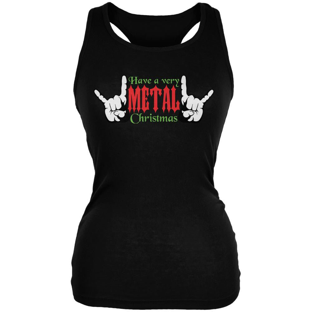 Christmas Heavy Metal Horns Black Juniors Soft Tank Top Juniors Tank Tops Old Glory 2XL Black