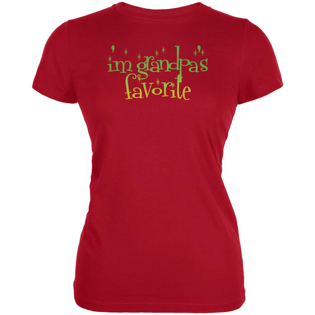 Christmas I'm Grandpa's Favorite Red Juniors Soft T-Shirt Juniors T-Shirts Old Glory 2XL Red