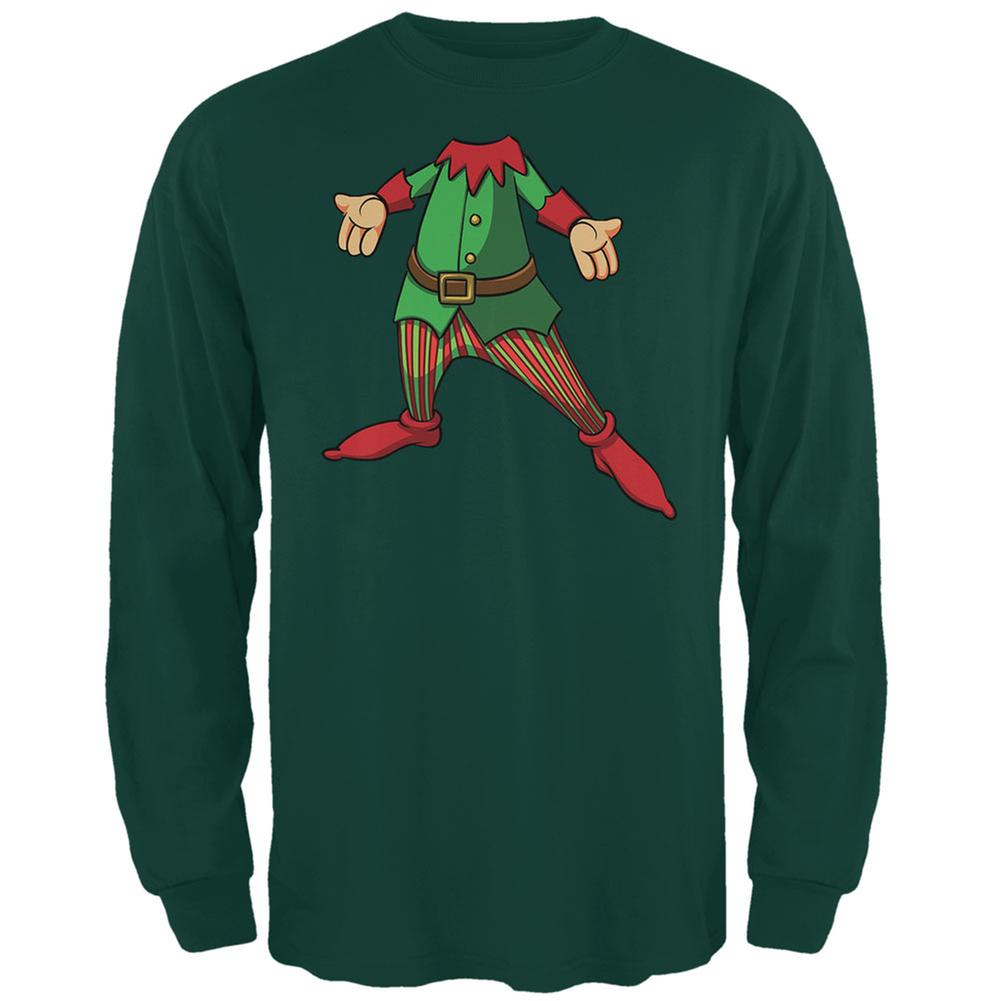 Christmas Happy Elf Forest Adult Long Sleeve T-Shirt Men's Long Sleeves Old Glory 2XL Green