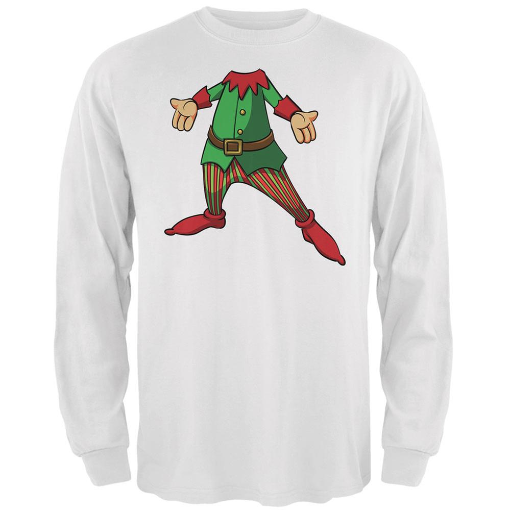 Christmas Happy Elf White Adult Long Sleeve T-Shirt Men's Long Sleeves Old Glory 2XL White