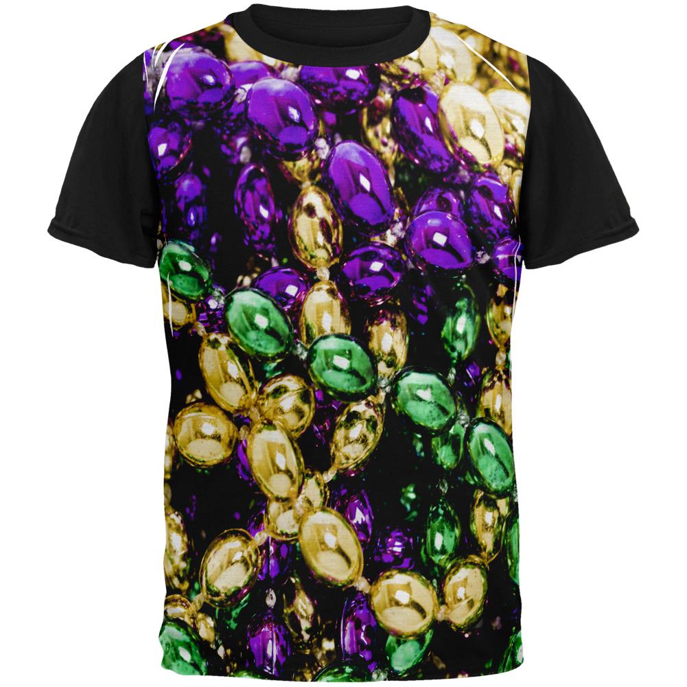 Mardi Gras Beads Adult Black Back T-Shirt Men's T-Shirts Old Glory LG White
