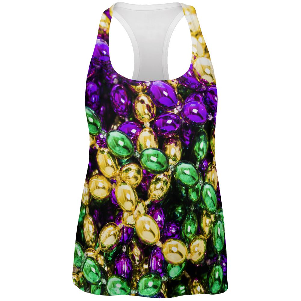 Mardi Gras Beads All Over Womens Racerback Tank Top Women's Tank Tops Old Glory 2XL White