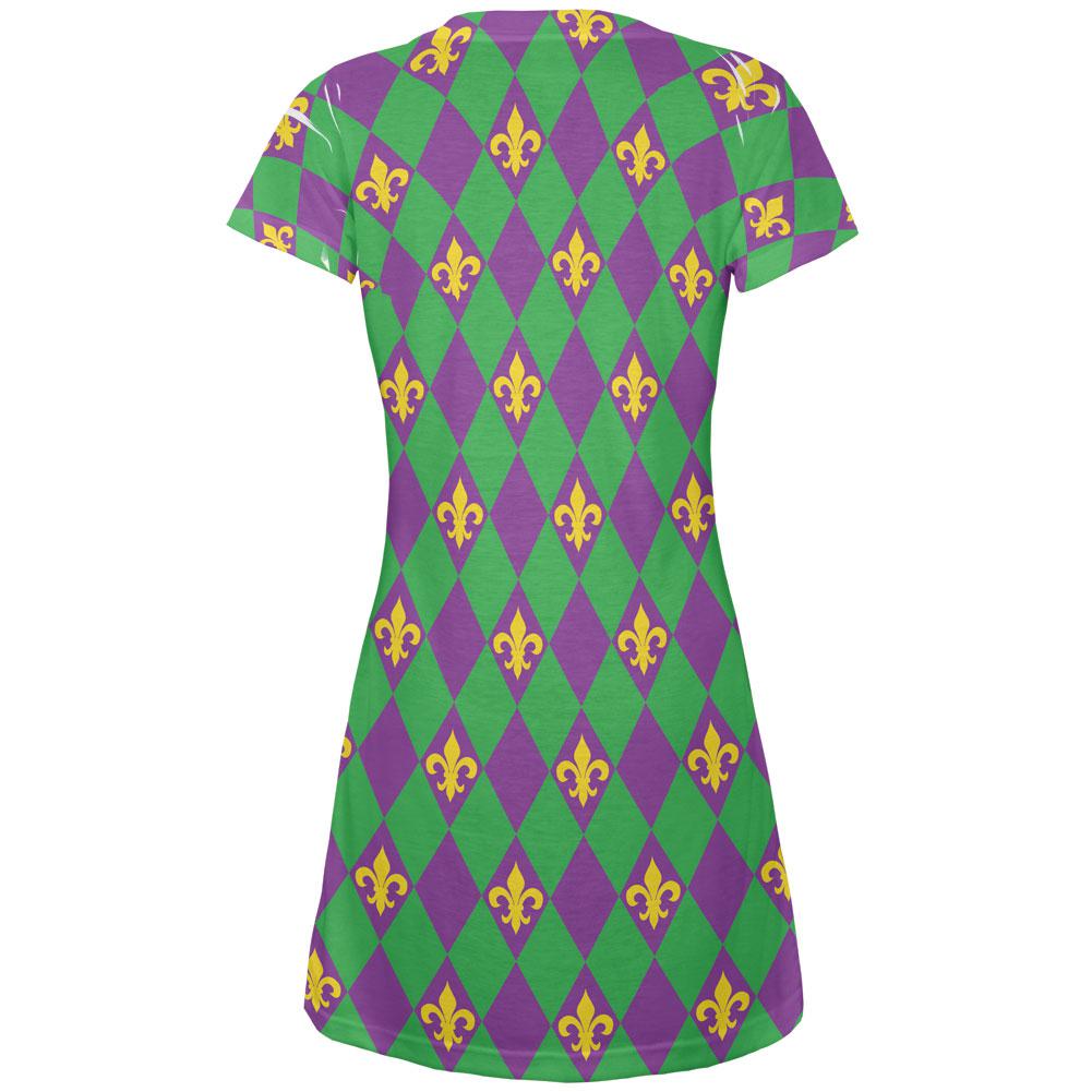 Mardi Gras Fleur De Lis Juniors V-Neck Beach Cover-Up Dress Juniors Dresses Old Glory