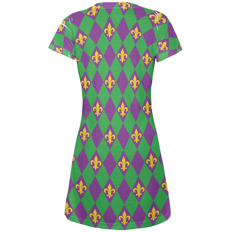 Mardi Gras Fleur De Lis Juniors V-Neck Beach Cover-Up Dress Juniors Dresses Old Glory