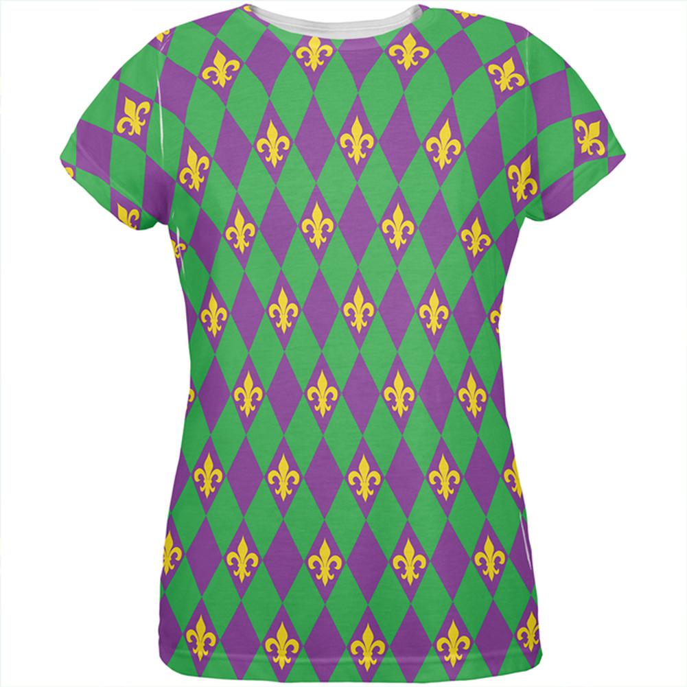 Mardi Gras Fleur De Lis All Over Womens T-Shirt Women's T-Shirts Old Glory 2XL White