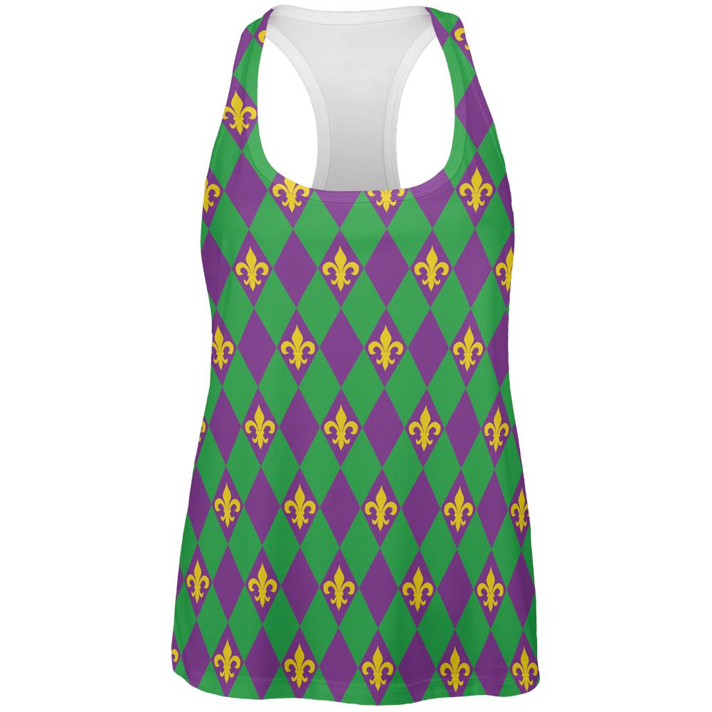 Mardi Gras Fleur De Lis All Over Womens Racerback Tank Top Women's Tank Tops Old Glory 2XL White