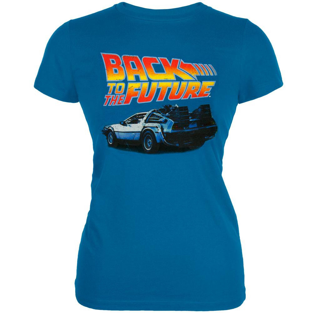 Back to the Future - DeLorean Juniors T-Shirt Juniors T-Shirts Old Glory LG Blue