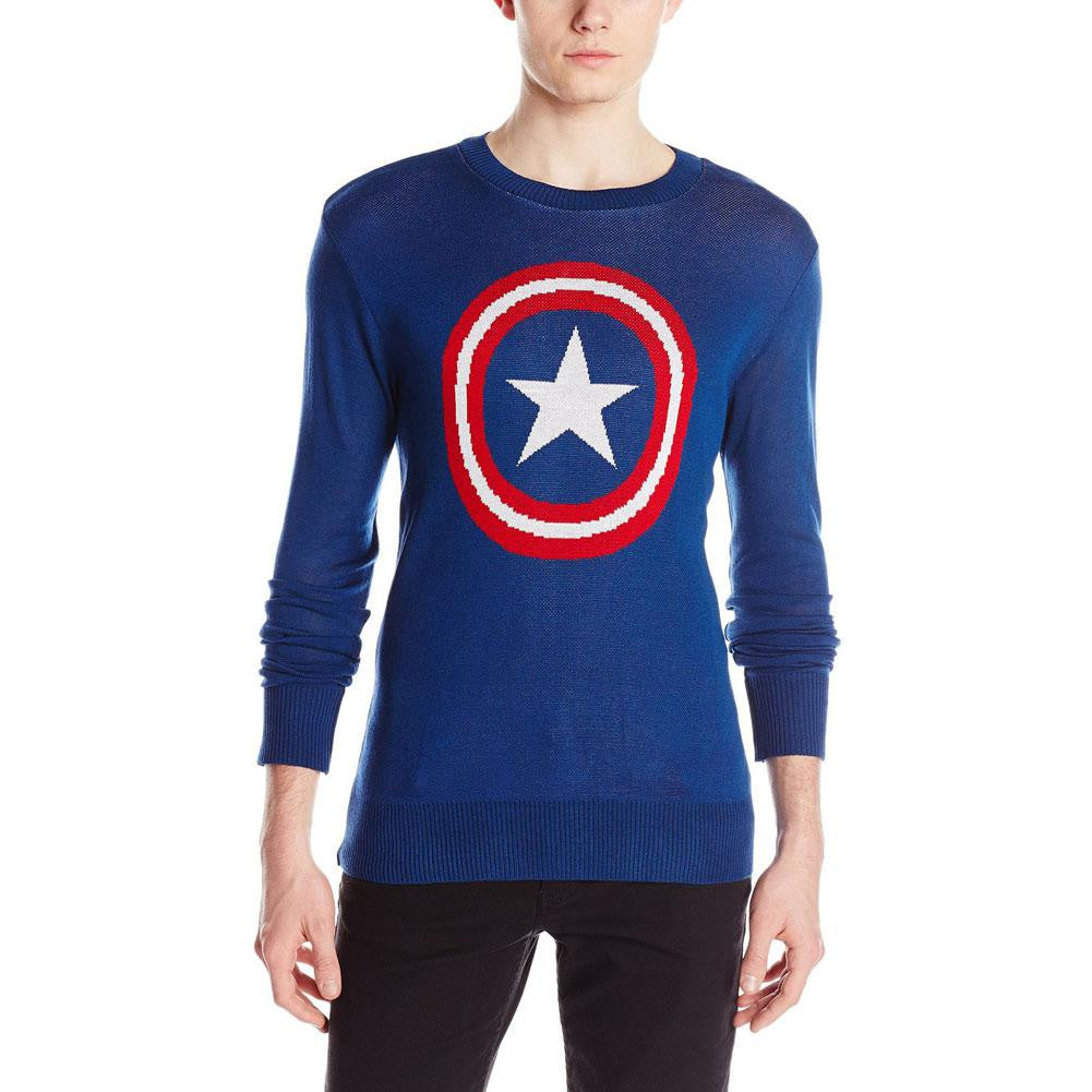 Captain America Shield Adult Sweater Men's Sweaters Old Glory SM Dark Blue