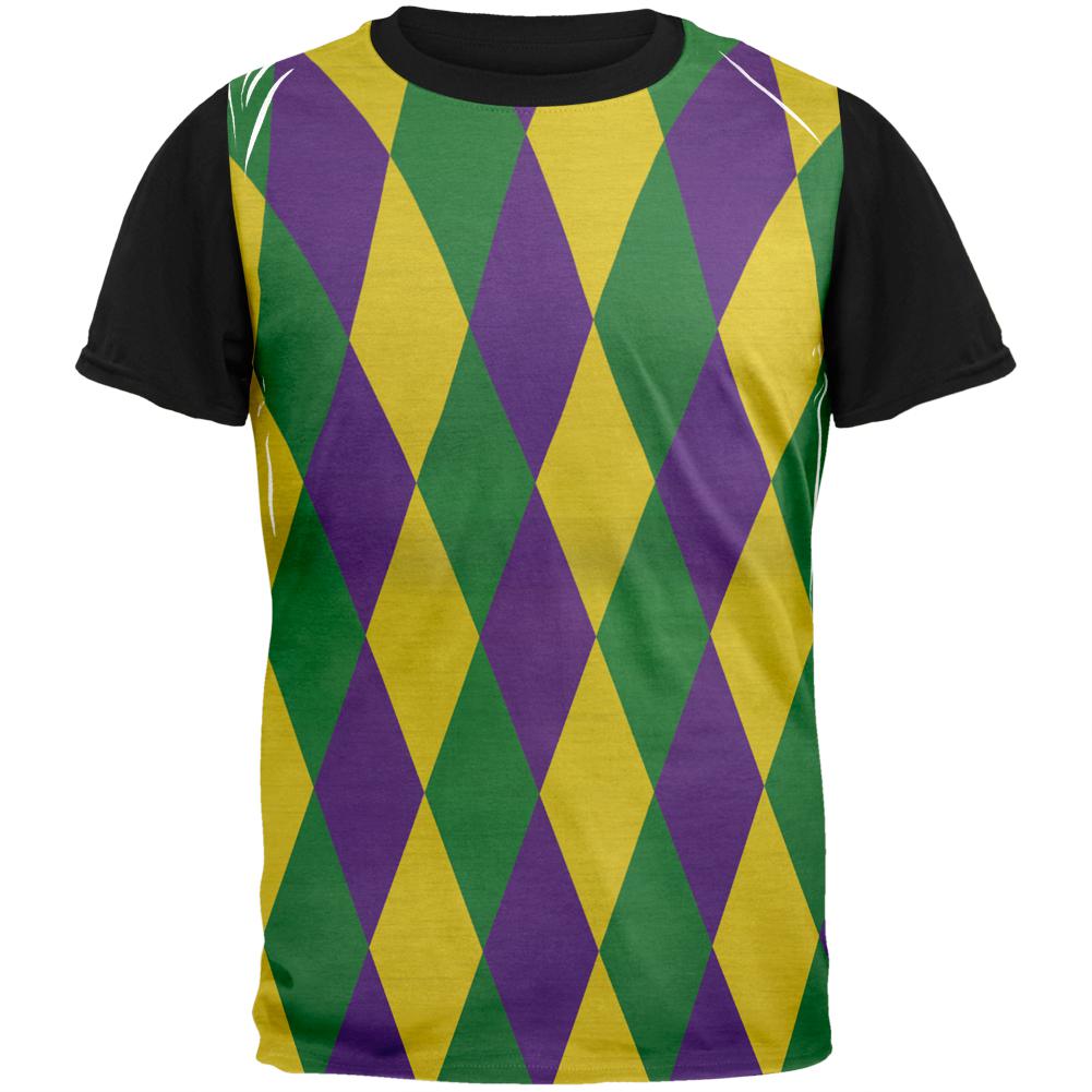 Mardi Gras Jester Costume Adult Black Back T-Shirt Men's T-Shirts Old Glory LG White