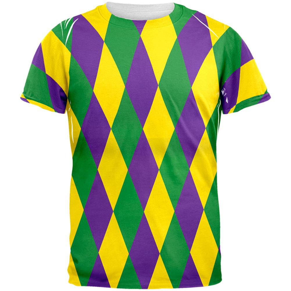 Mardi Gras Jester Costume All Over Adult T-Shirt Men's T-Shirts Old Glory 2XL White