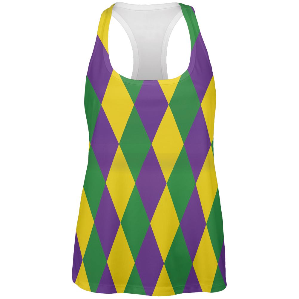 Mardi Gras Jester Costume All Over Womens Racerback Tank Top Women's Tank Tops Old Glory 2XL White