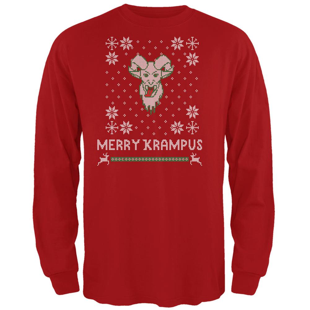Christmas Merry Krampus Ugly Xmas Sweater Red Adult Long Sleeve T-Shirt Men's Long Sleeves Old Glory 2XL Red