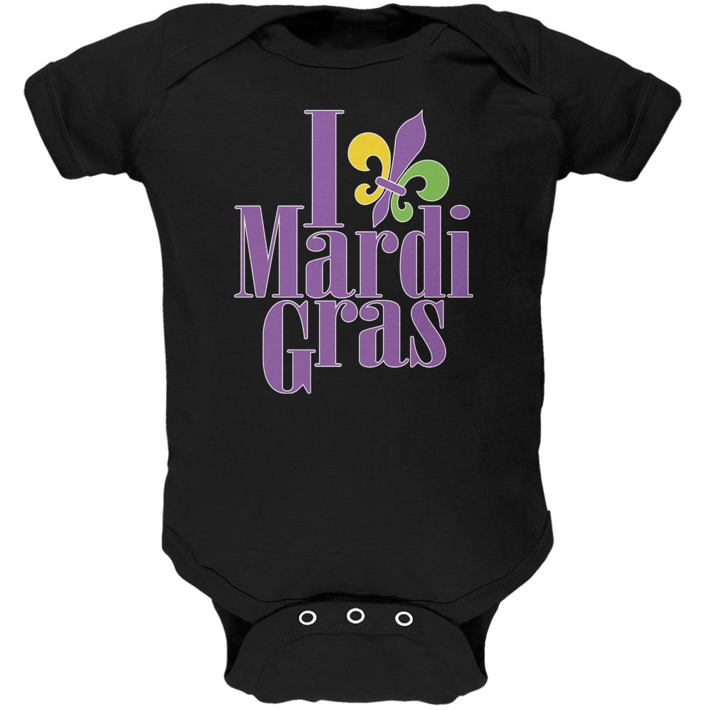 I Love Mardi Gras Fleur De Lis Black Soft Baby One Piece Baby One Piece Old Glory 0-3M Black