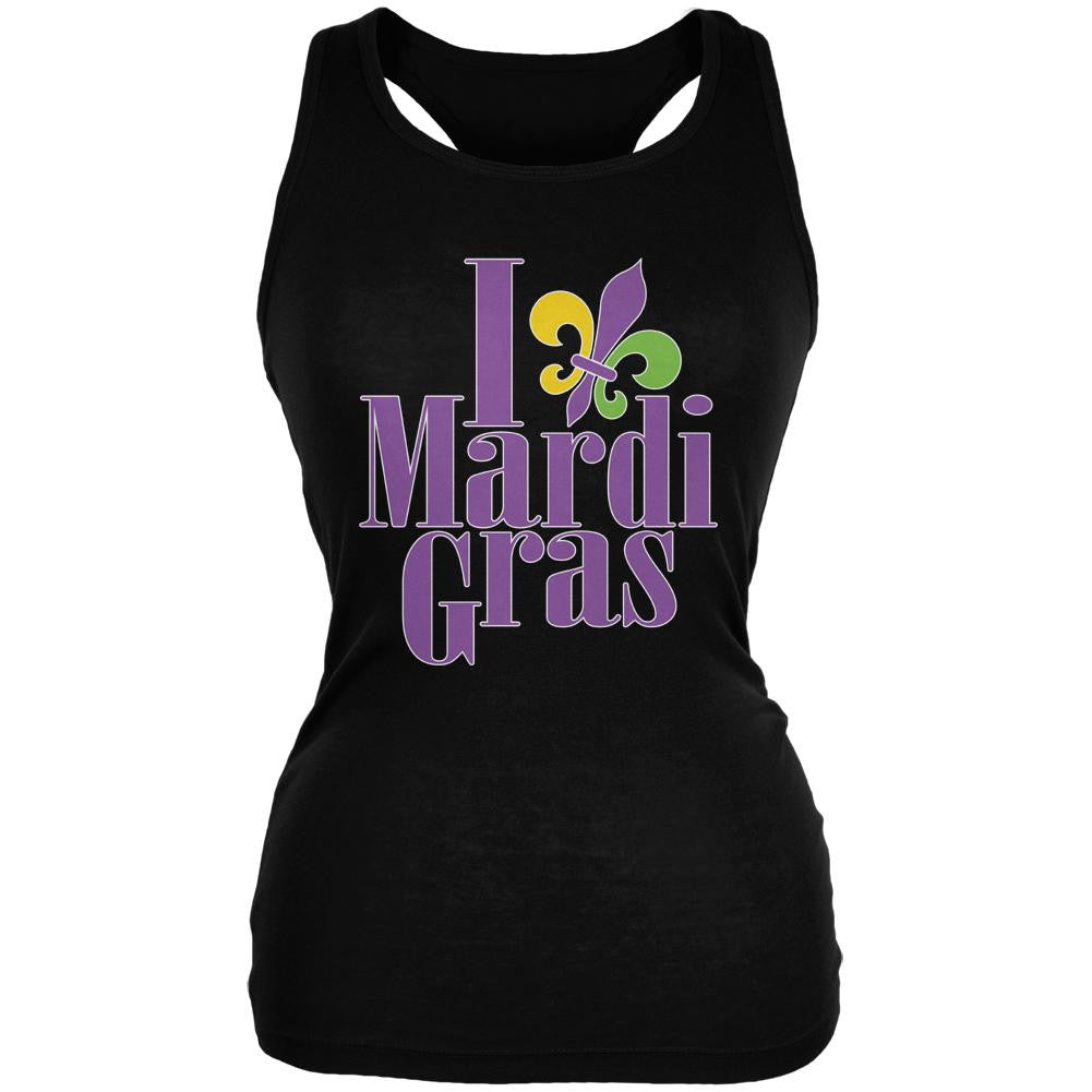 I Love Mardi Gras Fleur De Lis Black Juniors Soft Tank Top Juniors Tank Tops Old Glory 2XL Black