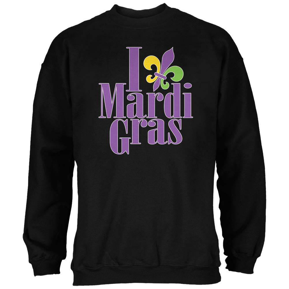 I Love Mardi Gras Fleur De Lis Black Adult Sweatshirt Men's Sweatshirts Old Glory 2XL Black