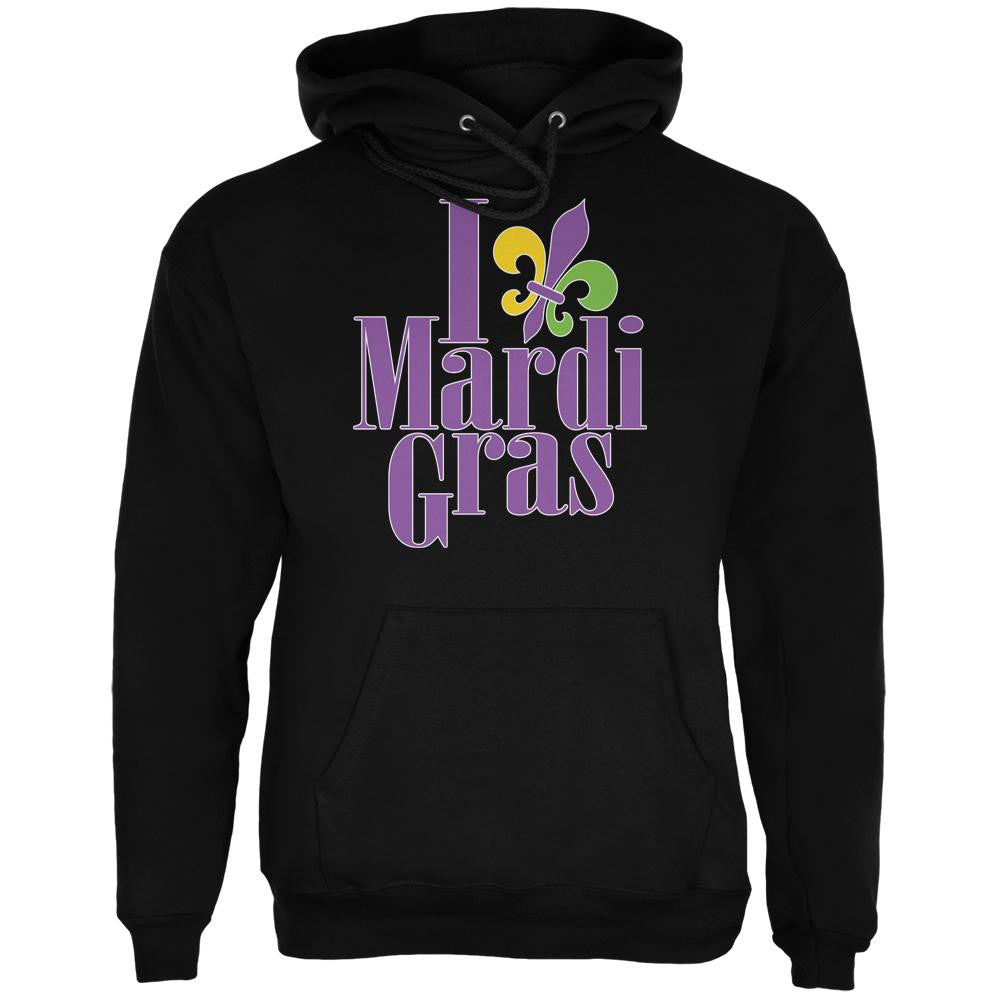 I Love Mardi Gras Fleur De Lis Black Adult Hoodie Men's Hoodies Old Glory 2XL Black