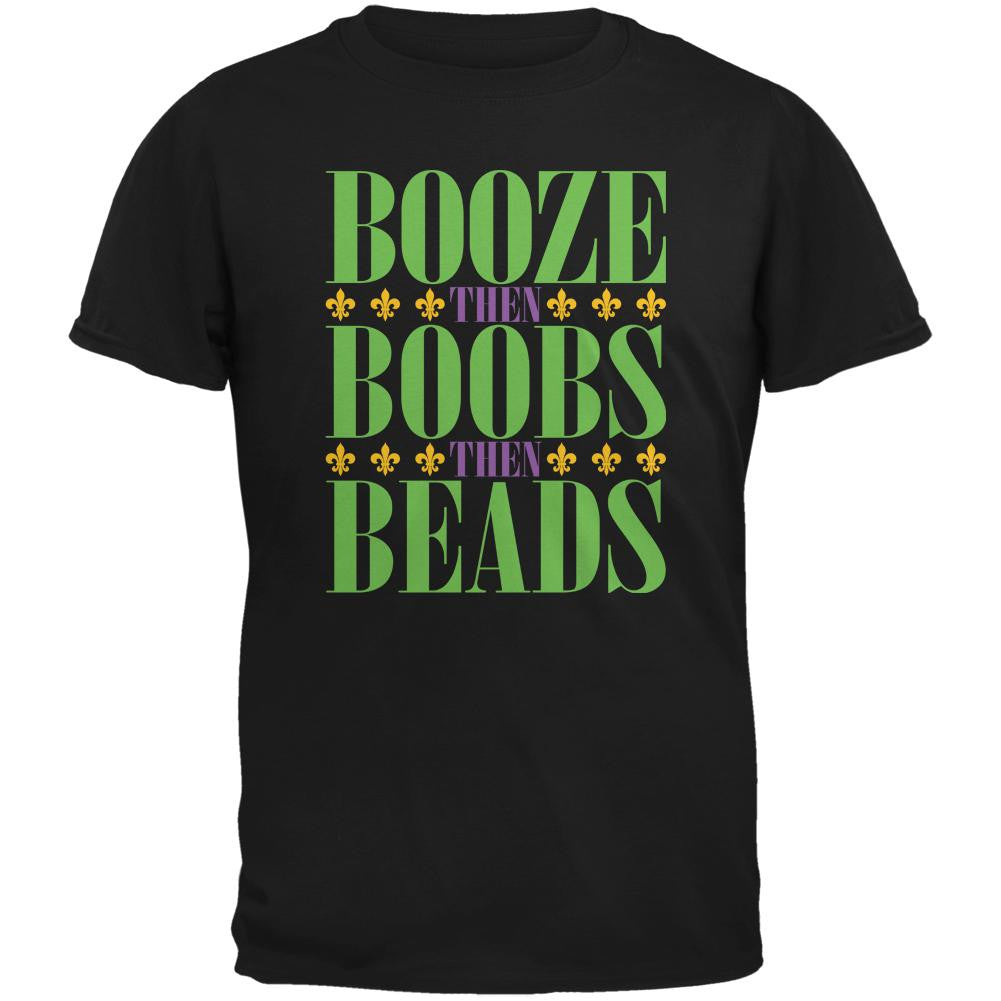 Mardi Gras Booze Boobs Beads Black Adult T-Shirt Men's T-Shirts Old Glory 2XL Black