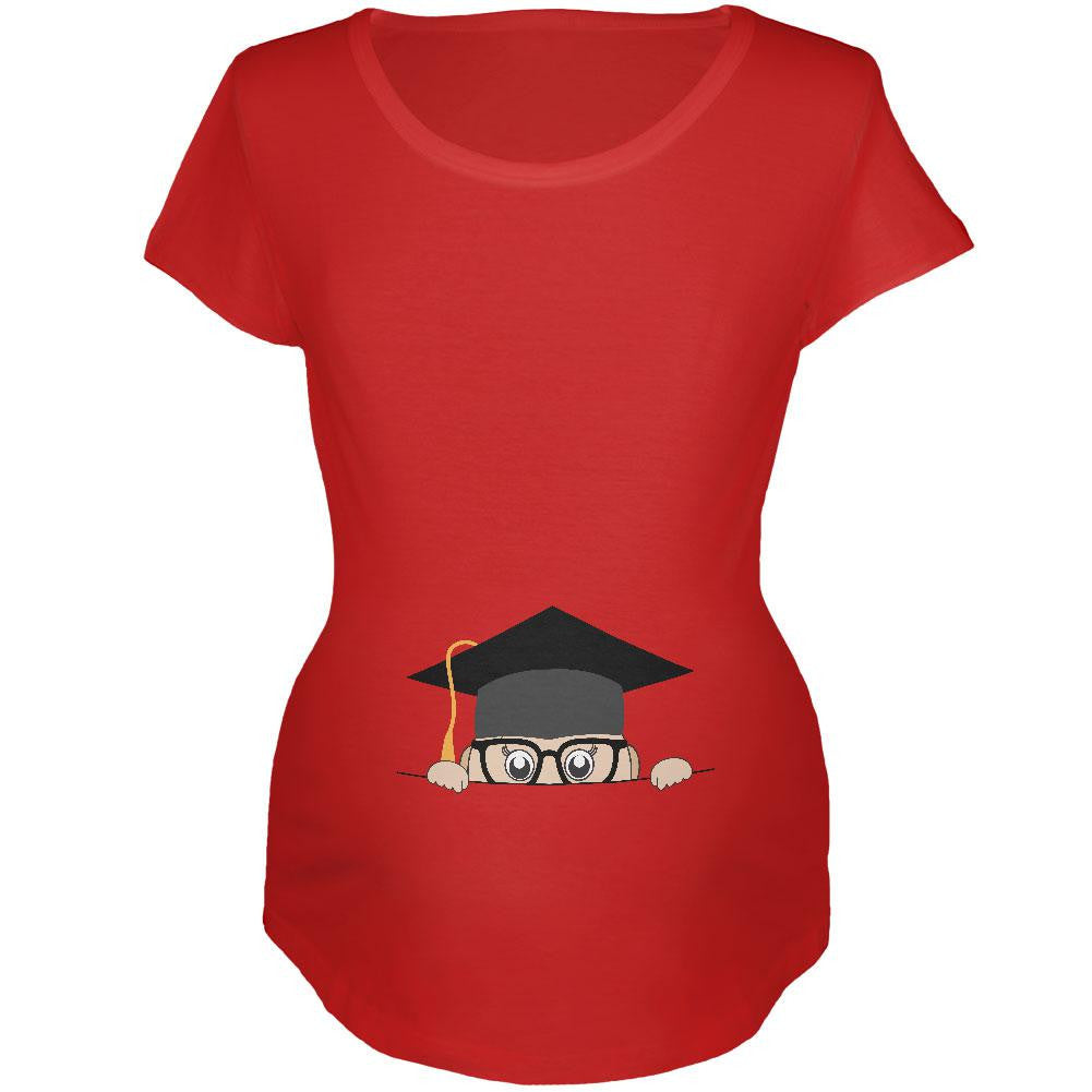 Peeking Baby Graduation Red Maternity Soft T-Shirt Maternity T-Shirts Old Glory 2XL Red